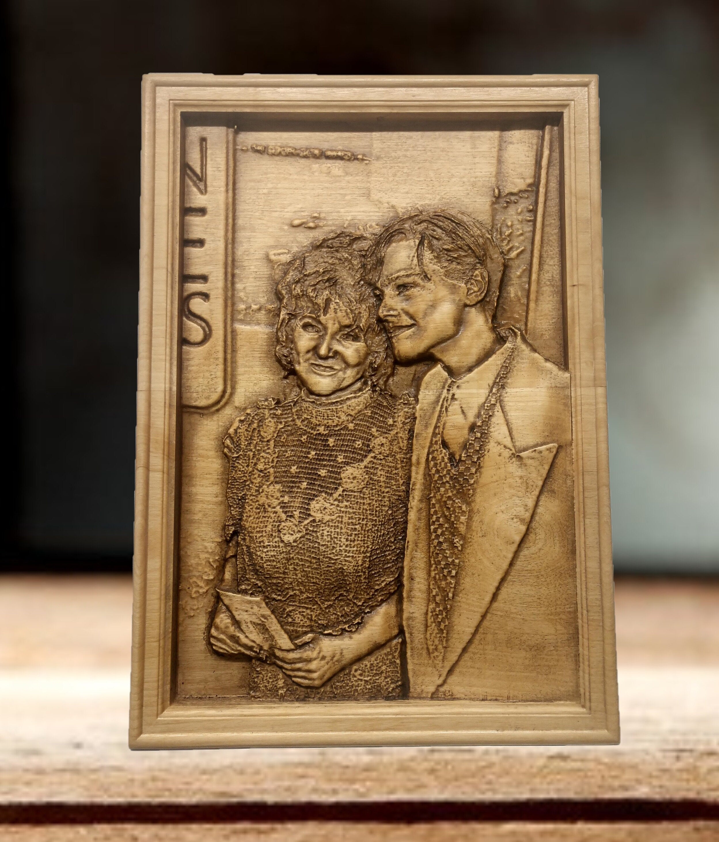 TAKE IN THE WOOD from the photo. Portrait sculpture carving incision natural wood on sale engraving. Original Gift Idea.